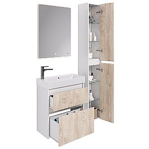 Тумба с  раковиной подвесная/напольная Dreja SLIM 65 белый глянец/дуб кантри для ванной в интернет-магазине Sanbest