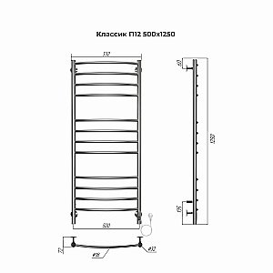 Полотенцесушитель электрический Terminus Классик П12 500х1250 купить в интернет-магазине сантехники Sanbest