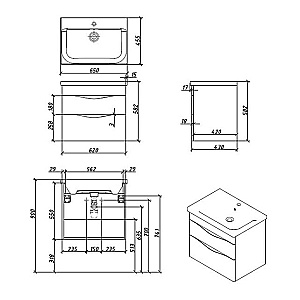 Тумба с раковиной Caprigo Lento 65 два ящика, цвет на выбор для ванной в интернет-магазине Sanbest
