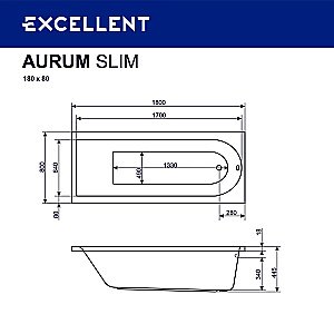 Ванна акриловая Excellent Aurum Slim AERO WAEX.AUR18S.AERO.CR 180x80 белая с гидромассажем купить в интернет-магазине Sanbest