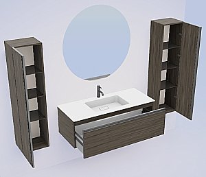 Тумба с раковиной Armadi Art QUATRO 1 100  OAK ANTHRACITE/профиль ANTHRACITE/раковина белая для ванной в интернет-магазине Sanbest