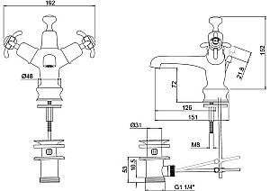 Смеситель для раковины Burlington Regent ANR4-QT BLA хром/ручки черные купить в интернет-магазине сантехники Sanbest