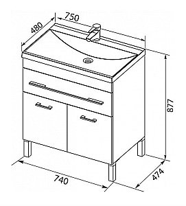 Тумба с раковиной Aquanet Верона 75/Aquanet Нота-75 напольная с ящиком и 2 дверками белая глянцевая для ванной в интернет-магазине Sanbest