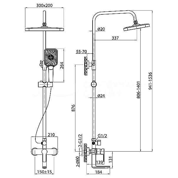 Душевая система Elghansa Emerald 2391510-2B хром купить в интернет-магазине сантехники Sanbest