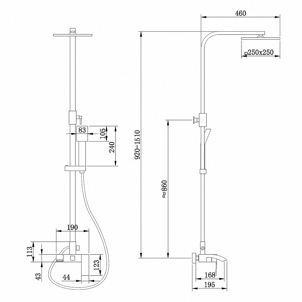 Душевая система Abber Wasserfall AF8616BL черная матовая купить в интернет-магазине сантехники Sanbest
