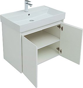 Тумба с раковиной Aquanet Nova Lite 75 с зеркалом, 2 дверцы белый глянец для ванной в интернет-магазине Sanbest