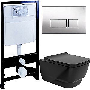 Унитаз Boheme Bello 971-B с инсталяцией и кнопкой 664-CR черный/хром, безободковый купить в интернет-магазине Sanbest