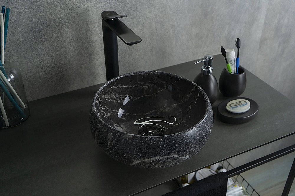 Раковина накладная Gid Esfera 32 Mnc480 54432 черная мрамор купить в интернет-магазине Sanbest
