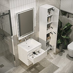 Тумба с раковиной подвесная Grossman Виста 75 с 2-я ящ, белый глянец для ванной в интернет-магазине Sanbest