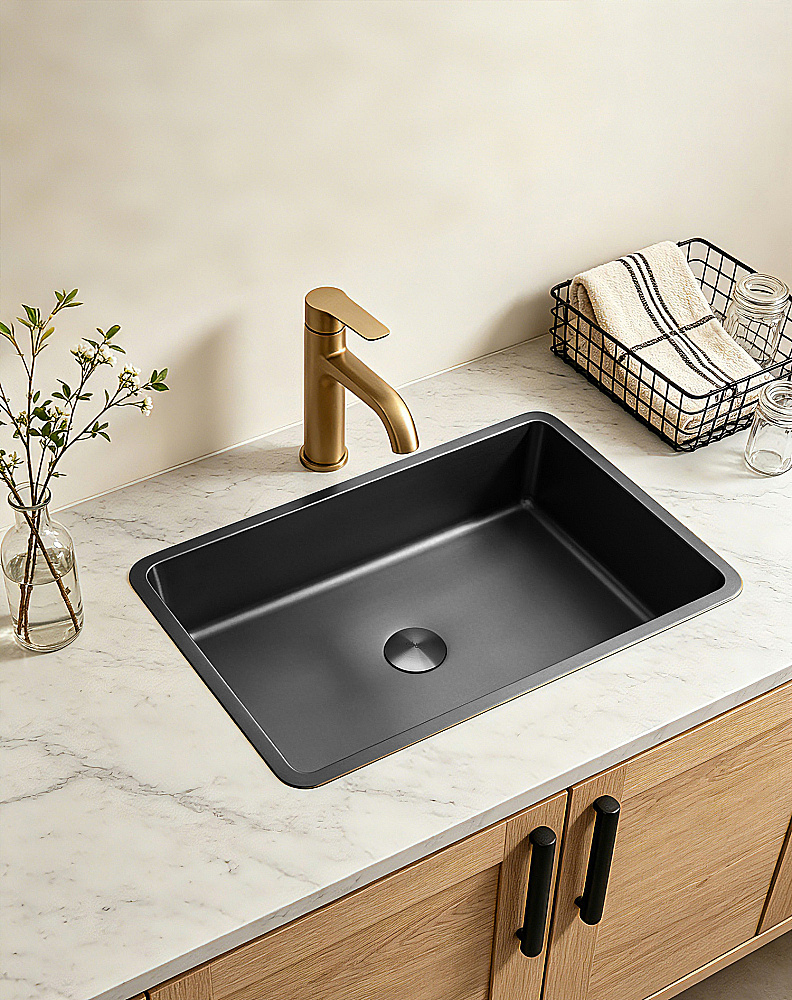 Раковина врезная снизу ABBER Wasser Kreis 52 AF2402MB черная матовая купить в интернет-магазине Sanbest
