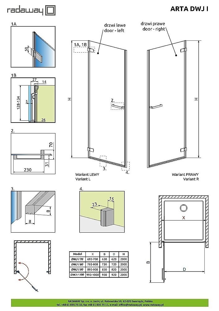 Душевая дверь Radaway ARTA DWJ I 100 купить в интернет-магазине Sanbest