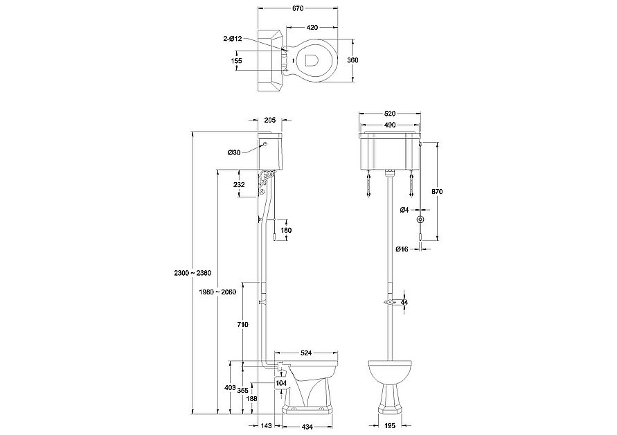 Унитаз Burlington P2 GOLD с высоким бачком C5 GOLD золото купить в интернет-магазине Sanbest