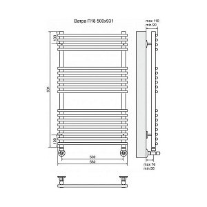 Полотенцесушитель водяной Terminus Ватра П18 500x931 купить в интернет-магазине сантехники Sanbest