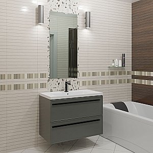 Тумба с раковиной LA FENICE Elba Grigio TWIN 100 серая для ванной в интернет-магазине Sanbest