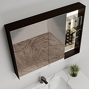 Зеркало со шкафом Black&White Universe 929.MС1000 темное дерево, с подсветкой в ванную от интернет-магазине сантехники Sanbest