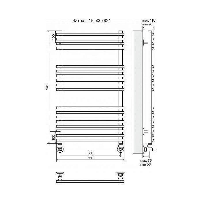 Полотенцесушитель водяной Terminus Ватра П18 500x931 купить в интернет-магазине сантехники Sanbest