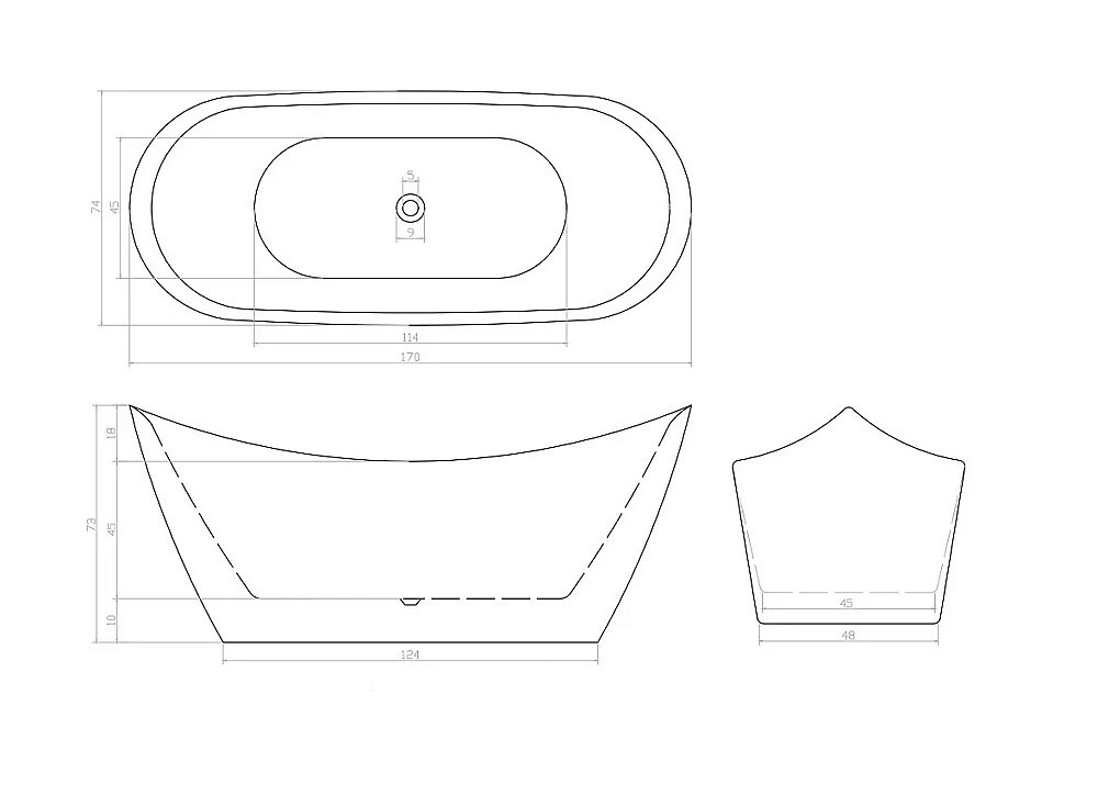 Ванна акриловая CeruttiSpa NEMI 10506 170x74 белая купить в интернет-магазине Sanbest