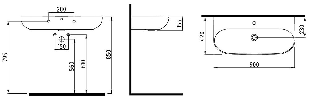 Раковина Bien Vokha 90 MDLS09001FD1W5000 белая купить в интернет-магазине Sanbest