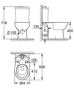 Унитаз Grohe Bau Ceramic 39349 436 безободковый, с бачком купить в интернет-магазине Sanbest