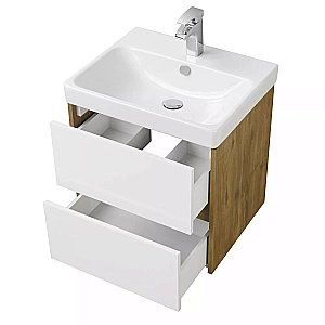 Тумба с раковиной Акватон Сканди 55 белая/дуб рустикальный для ванной в интернет-магазине Sanbest