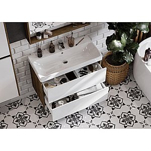 Тумба с раковиной Акватон Сканди 80 белая/дуб рустикальный для ванной в интернет-магазине Sanbest