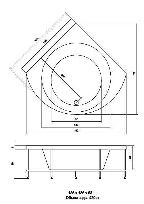 Акриловая ванна Aquatika Эстрада Standart 136х136 купить в интернет-магазине Sanbest