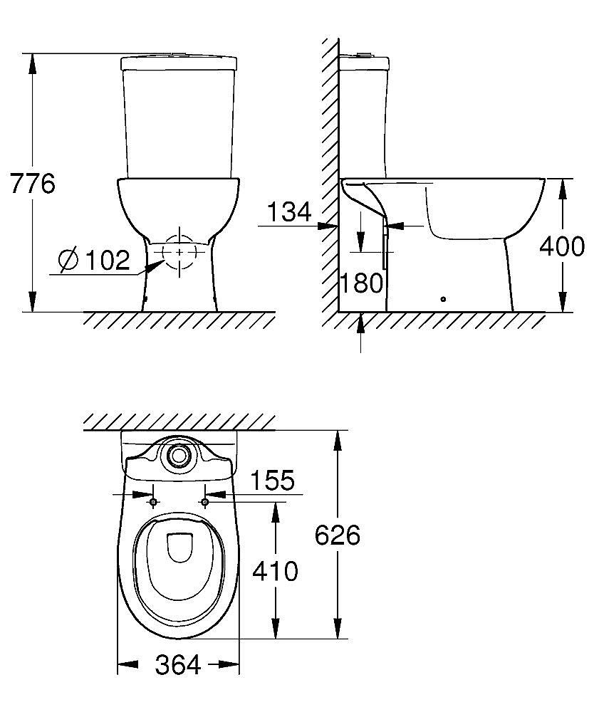 Унитаз Grohe Bau Ceramic 39349 436 безободковый, с бачком купить в интернет-магазине Sanbest