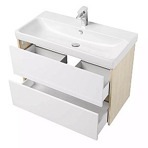 Тумба с раковиной Акватон Сканди 90 белая/дуб верона для ванной в интернет-магазине Sanbest