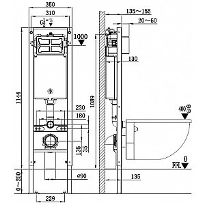 Унитаз подвесной WeltWasser AMBERG 350+MERZBACH 043 XL GL-WT+AMBERG RD-BL белый/кнопка черная матовая, безободковый, с крышкой микролифт, с инсталляцией, слив торнадо купить в интернет-магазине Sanbest