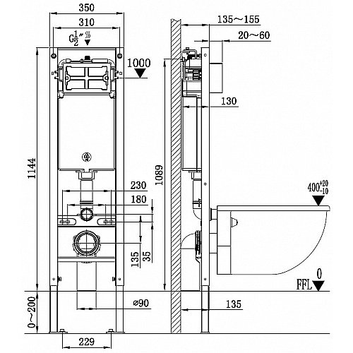 Унитаз подвесной WeltWasser AMBERG 350+MERZBACH 043 XL GL-WT+AMBERG RD-BL белый/кнопка черная матовая, безободковый, с крышкой микролифт, с инсталляцией, слив торнадо купить в интернет-магазине Sanbest