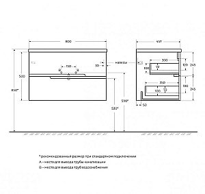 Тумба с раковиной Cezares DUET-N 80 DUET-N-800-2C-SO-GR-P+CZR-8073-80 Grafito для ванной в интернет-магазине Sanbest