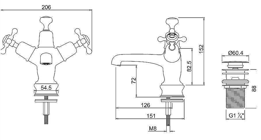 Смеситель для раковины Burlington CLR4-QT BLA хром/ручки черные купить в интернет-магазине сантехники Sanbest