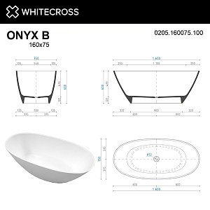 Ванна из искусственного камня WhiteCross ONYX B 160x75 белая глянцевая купить в интернет-магазине Sanbest