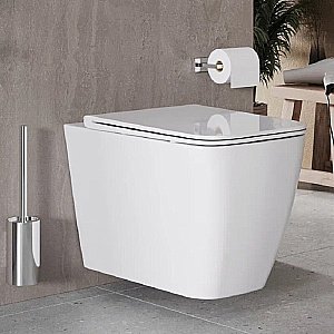 Унитаз подвесной с инсталляцией Agger ATI04100+APB144 белый, с крышкой микролифт, безободковый, с черной матовой кнопкой купить в интернет-магазине Sanbest