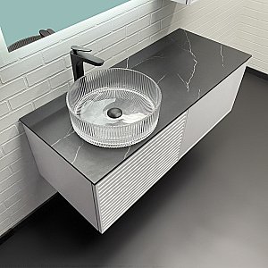 Тумба с раковиной Comforty Геленджик 120 белая матовая/раковина прозрачная для ванной в интернет-магазине Sanbest