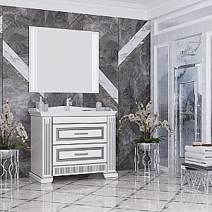 Тумба с раковиной Опадирис Оникс 100 белая глянцевая с серебряной патиной для ванной в интернет-магазине Sanbest