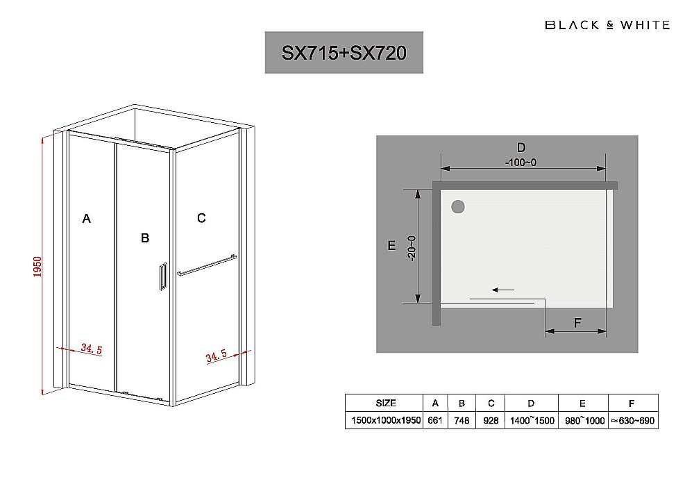 Душевой уголок Black&White Stellar Wind SX 7151400+720100S 150х100 стекло прозрачное/профиль хром купить в интернет-магазине Sanbest