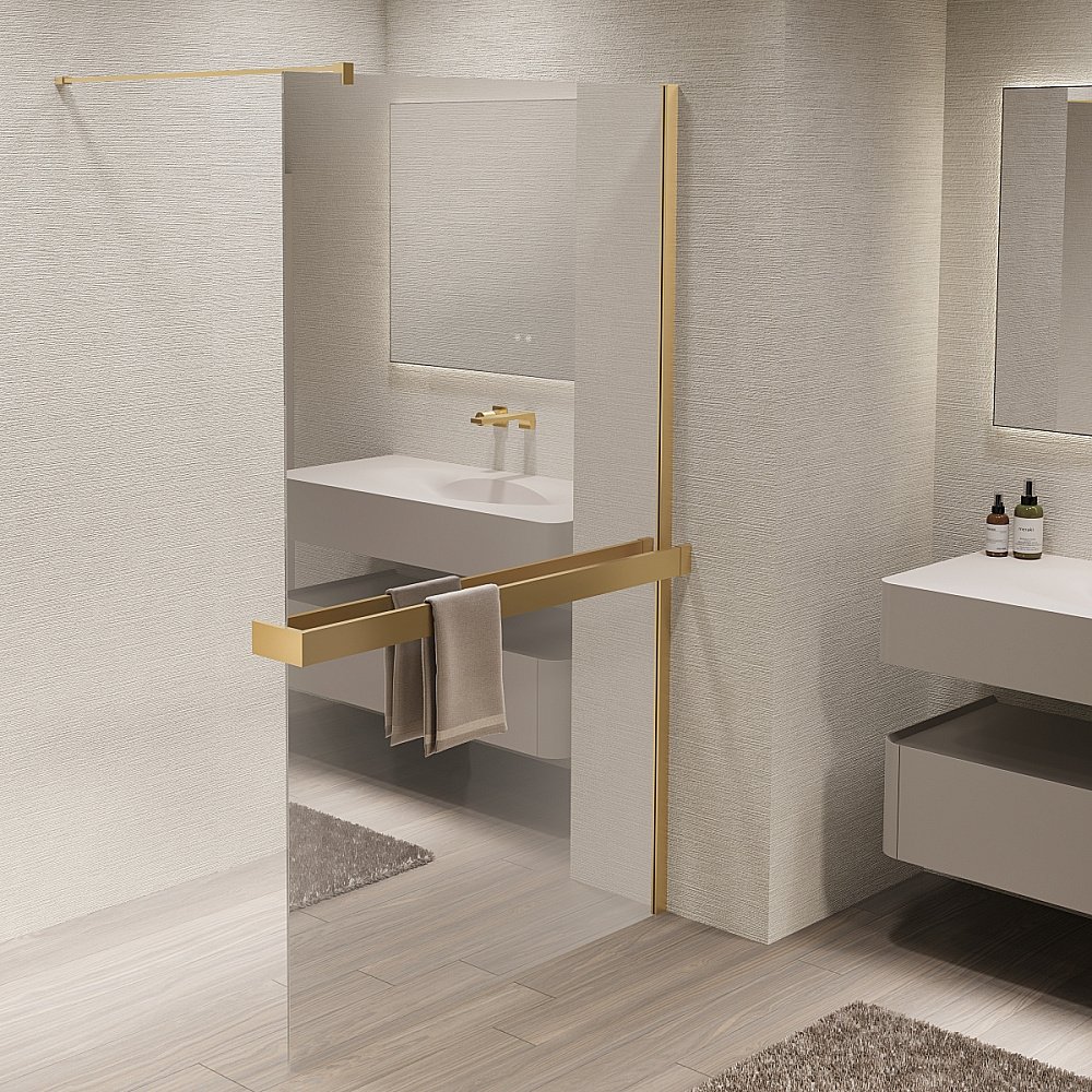 Душевая перегородка Vincea Walk-In VSW-1HR100MRG 100x200 профиль матовый золотой/стекло зеркальное купить в интернет-магазине Sanbest