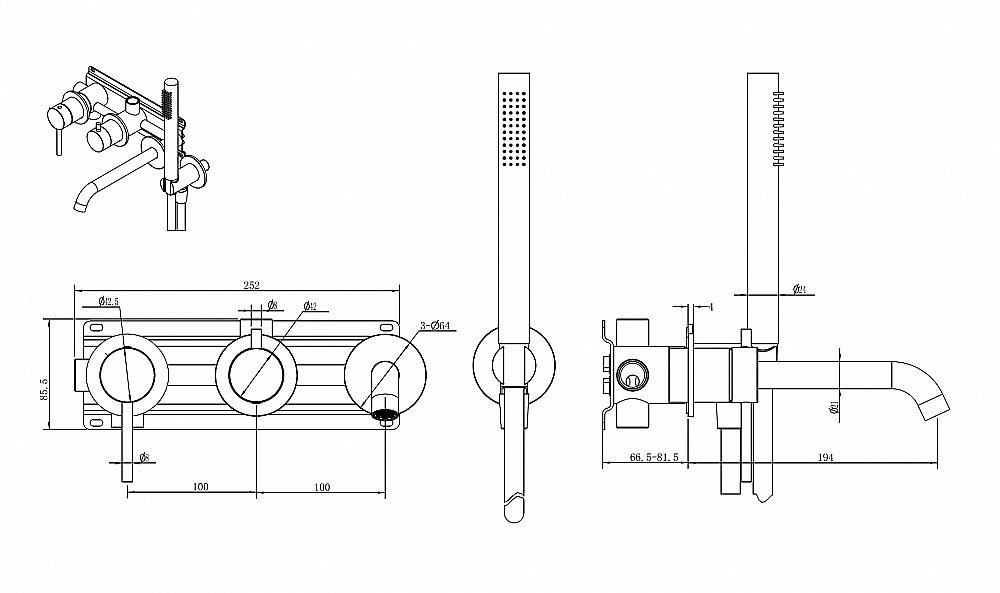 Смеситель для ванны Abber Wasser Kreis 316 AF8130BG брашированное золото купить в интернет-магазине сантехники Sanbest