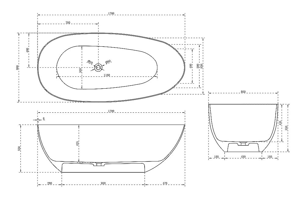 Ванна карбоновая ABBER Karbon AK9011-1.7 170х80 черная купить в интернет-магазине Sanbest