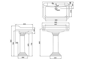 Раковина с пьедесталом Burlington Edwardian B18 1TH 95 купить в интернет-магазине Sanbest