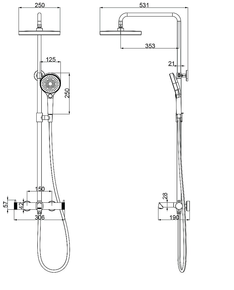 Душевая система Vincea Rim VSFS-2RM1GM вороненая сталь купить в интернет-магазине сантехники Sanbest