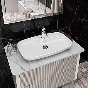 Тумба с раковиной Опадирис Рубинно 90 со столешницей, серая глянцевая для ванной в интернет-магазине Sanbest