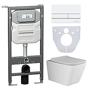 Унитаз подвесной Ceramica Nova Metric Rimless CN3007_1002W безободковый, с крышкой микролифт, с инсталляцией и белой кнопкой купить в интернет-магазине Sanbest