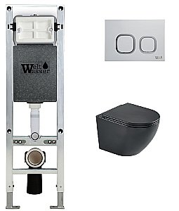 Унитаз с инсталляцией WeltWasser AMBERG 350 ST + HEIMBACH 043 MT-BL + AMBERG RD-WT черный матовый/кнопка белая-хром купить в интернет-магазине Sanbest
