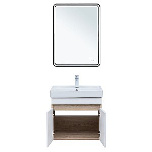 Тумба с раковиной Aquanet Оптима 60 344799+301803 светлый дуб/белый сатин для ванной в интернет-магазине Sanbest