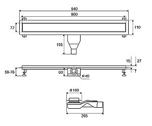 Душевой трап Excellent Stilio Gold 90 INEX.1515.900.R.GL золото купить в интернет-магазине Sanbest