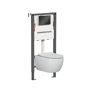 Унитаз подвесной Ceramica Play CN3001 белый, безободковый, с инсталляцией Balance CN121002MB и кнопкой Square черный матовый купить в интернет-магазине Sanbest