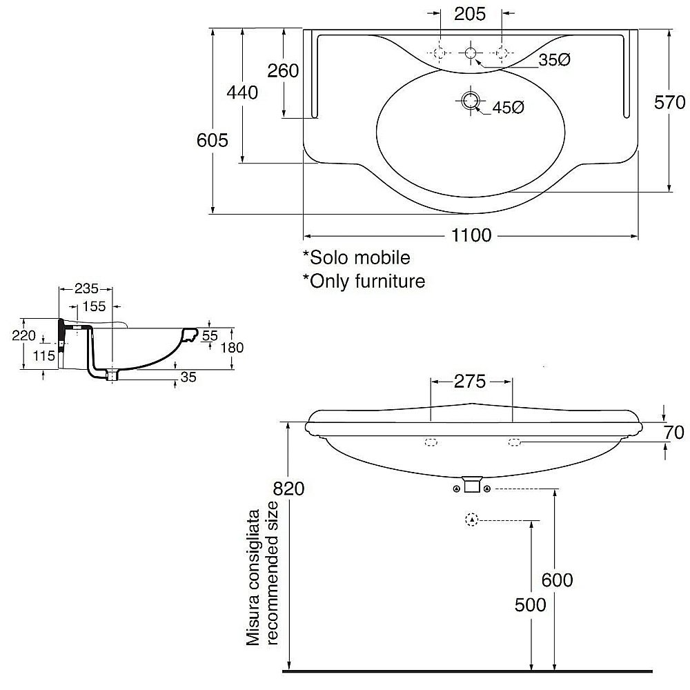 Раковина мебельная Azzurra Giunone 110 GIU200110/ALZA bi*1 белая купить в интернет-магазине Sanbest