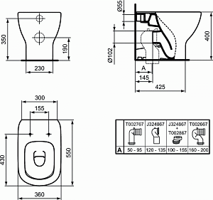 Унитаз приставной Ideal Standard TESI T0077V3 черный матовый, безободковый купить в интернет-магазине Sanbest